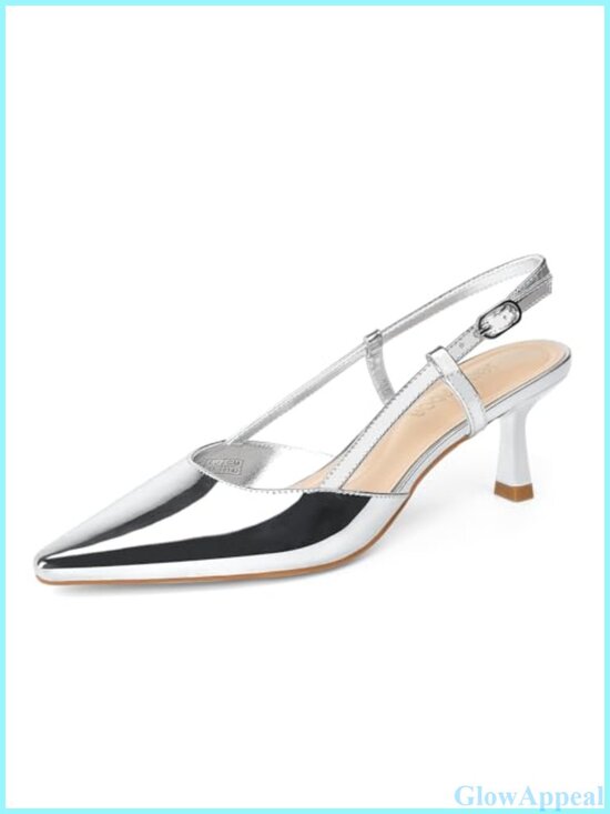 Shoes - Women's Slingback Kitten Heel Pointed Toe Dress Pumps Faux Leather